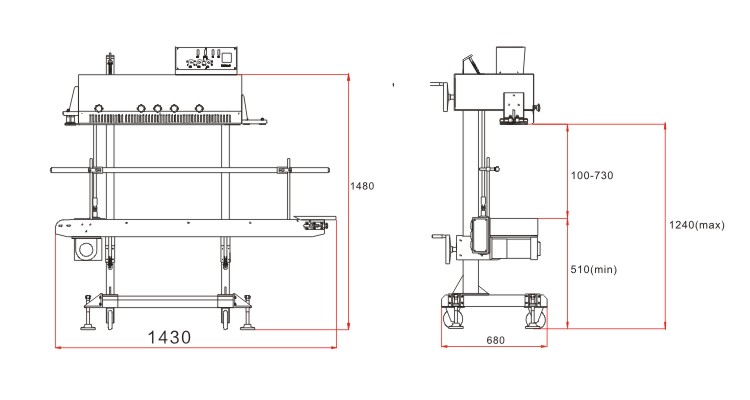 FRM-1120LD墨輪印字連續封口機 機器尺寸圖